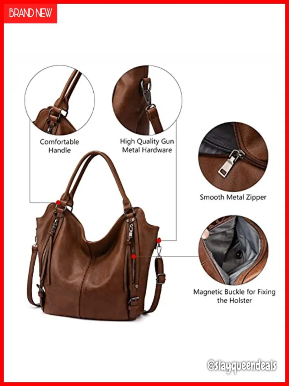 Concealed Carry Hobo Purse for Women Faux Leather Large Crossbody Tote with